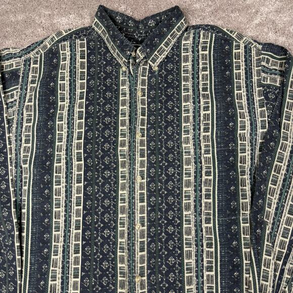 Vintage 90s David Taylor Navy Striped Abstract Long Sleeve Shirt size XL - Picture 2 of 4